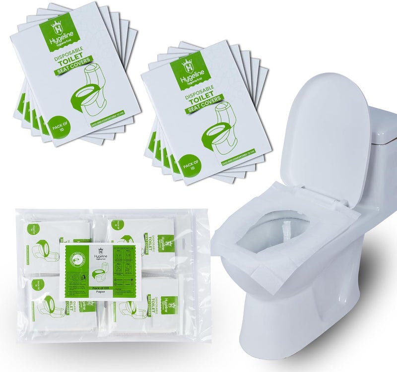 Hygeline Pack 100 Disposable Toilet Seat Covers Flushable 100% Biodegradable Paper Material | Travel Toilet Seat Covers for Adults and Potty Training, Premium Toilet Seat Liners for Public Restrooms - Image 1